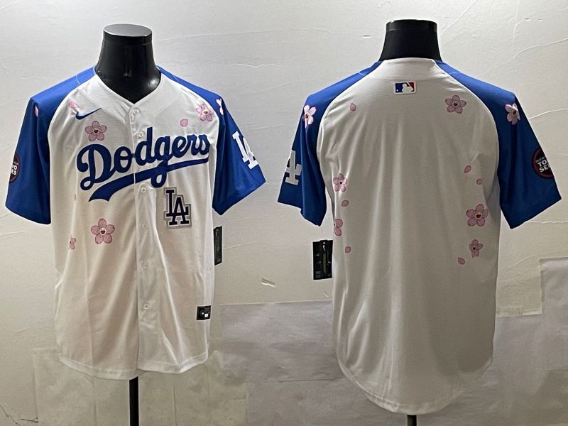 Men Los Angeles Dodgers Blank White Blue Sakura Edition 2025 Nike MLB Jersey style 6->los angeles dodgers->MLB Jersey